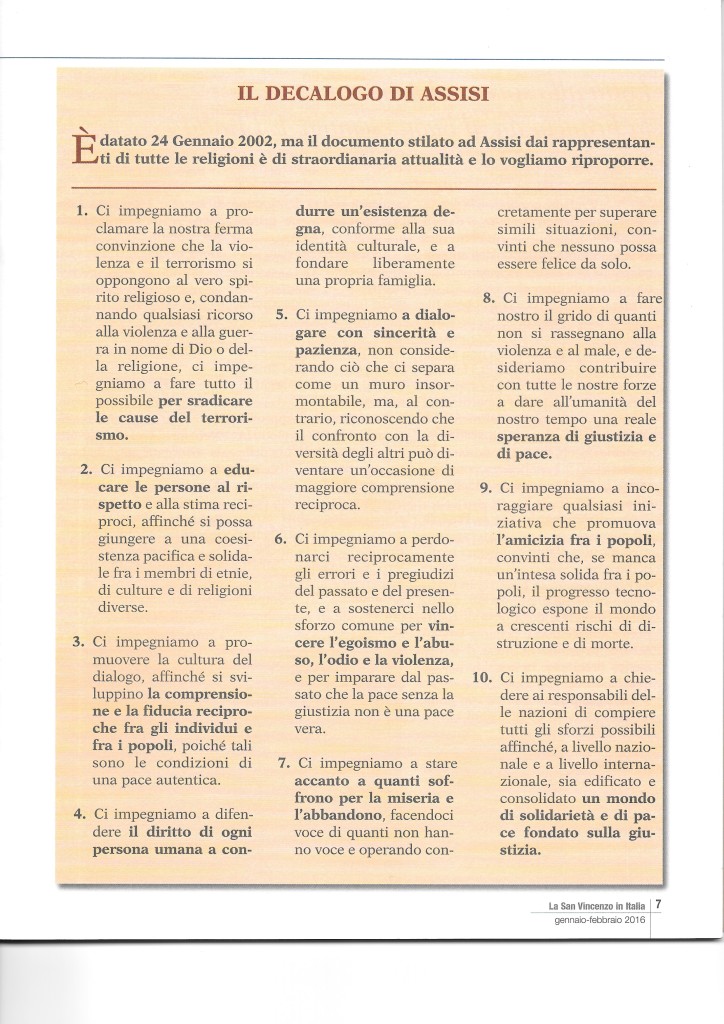Riproponiamo, di straordinaria attualità, un documento stilato nel gennaio 2002 ad Assisi 